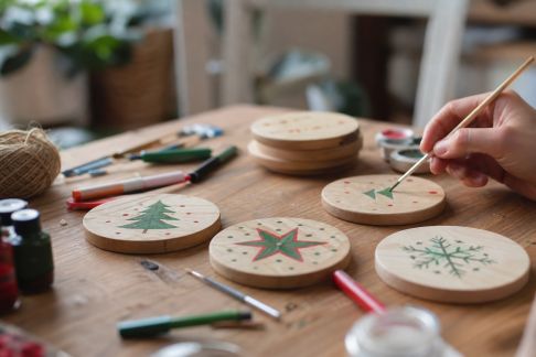 DIY facile : personnaliser des sous-verres de Noël avec des motifs simples